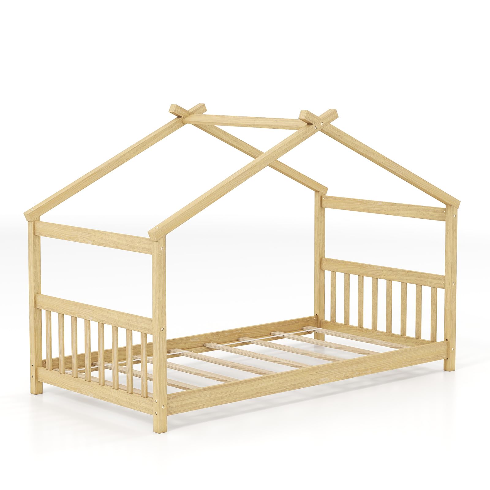KOMFOTT Twin/Full Size Floor House Bed with Headboard & Footboard