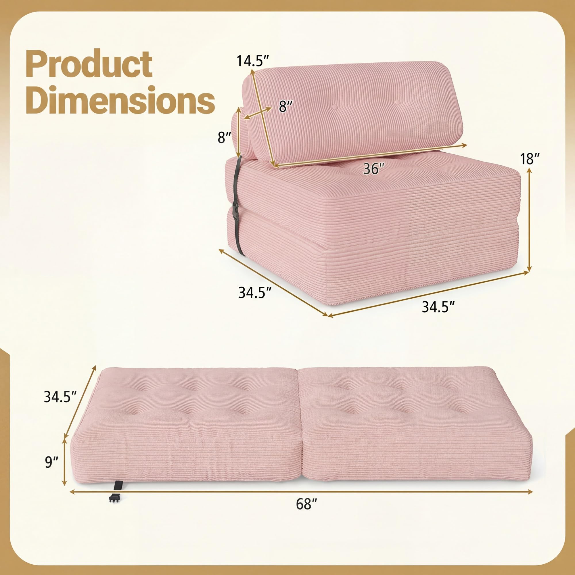 KOMFOTT Convertible Folding Sofa Bed with Pillow