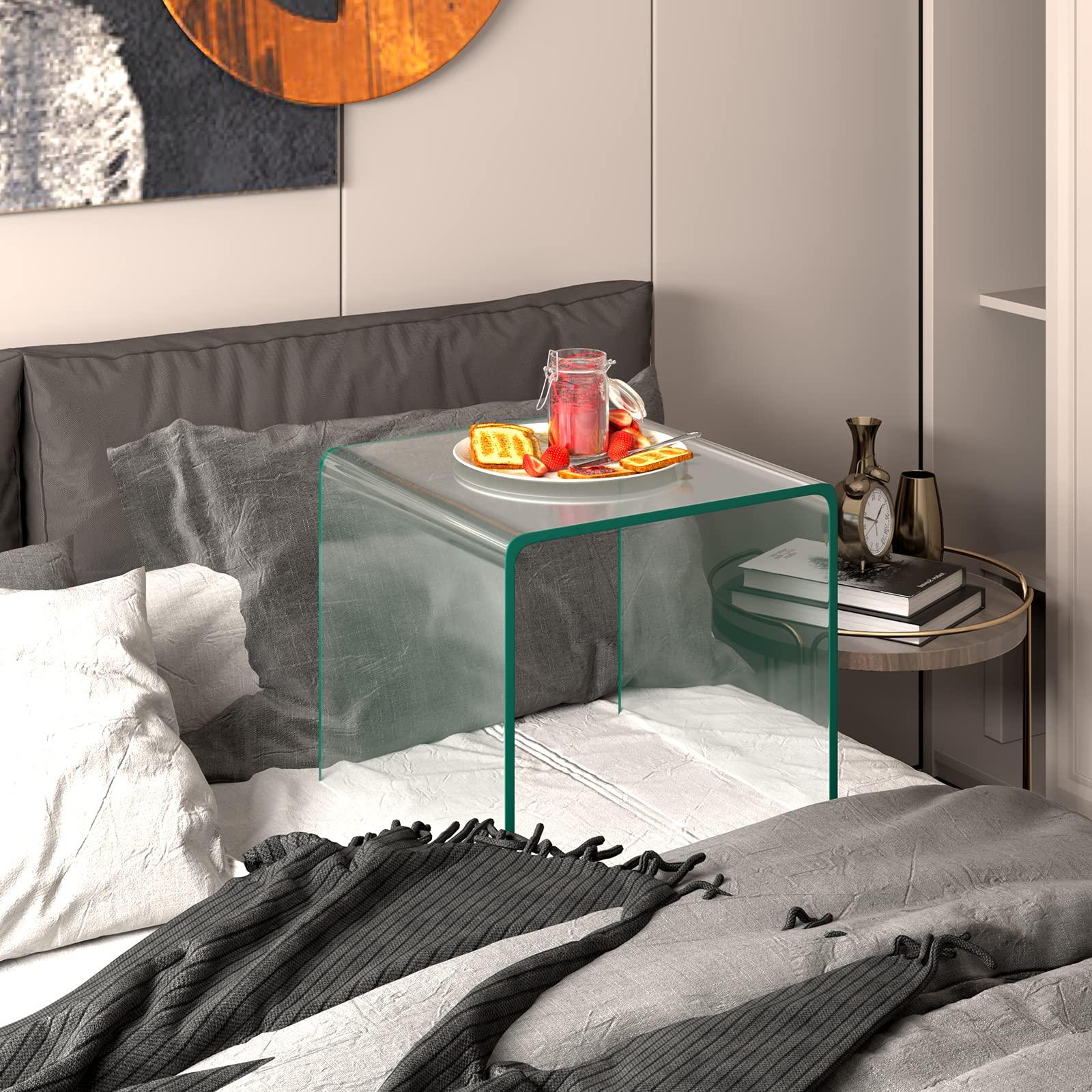 KOMFOTT Transparent Glass End Tables Compact Sofa Bed Side Table
