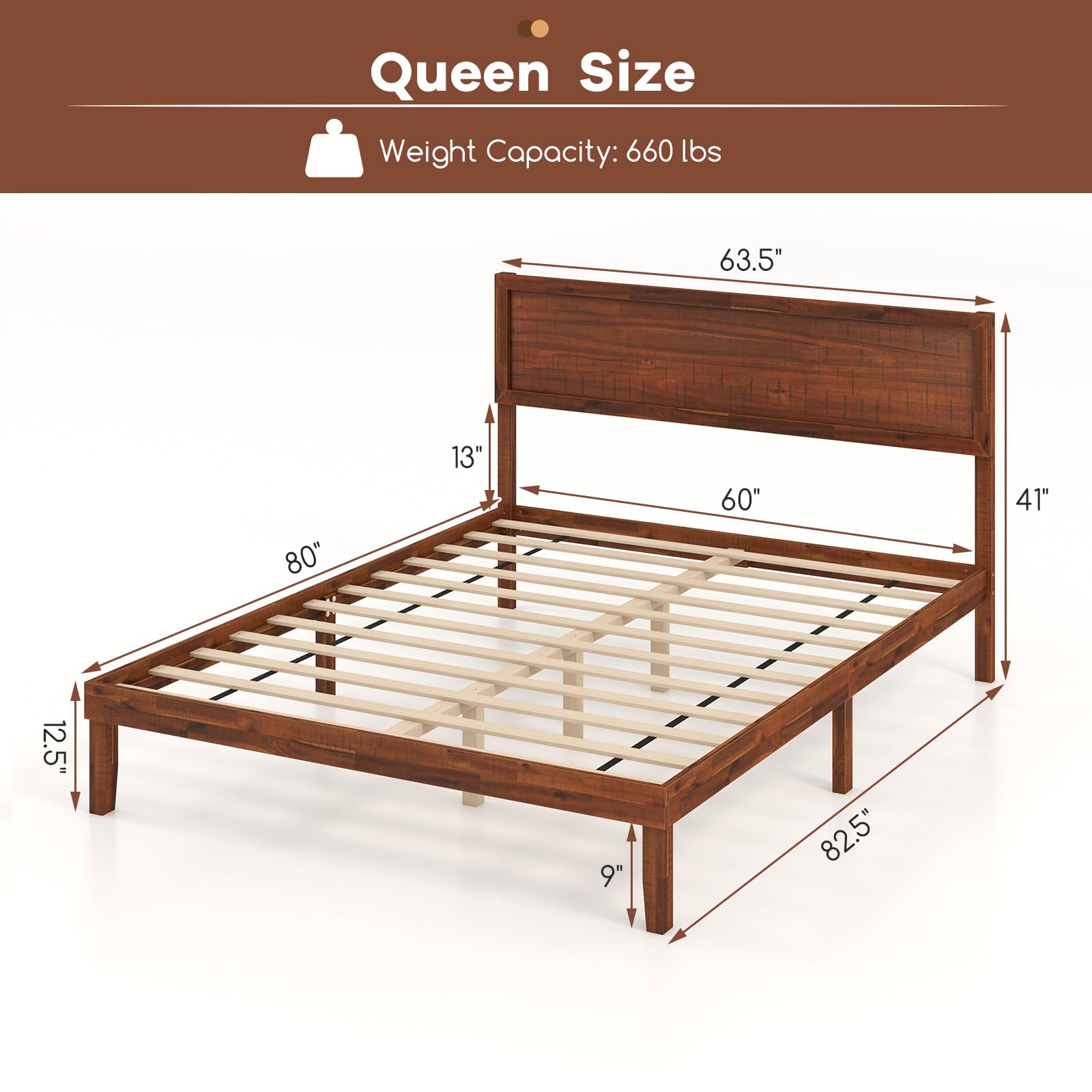 KOMFOTT Retro Wood Bed Frame with Headboard