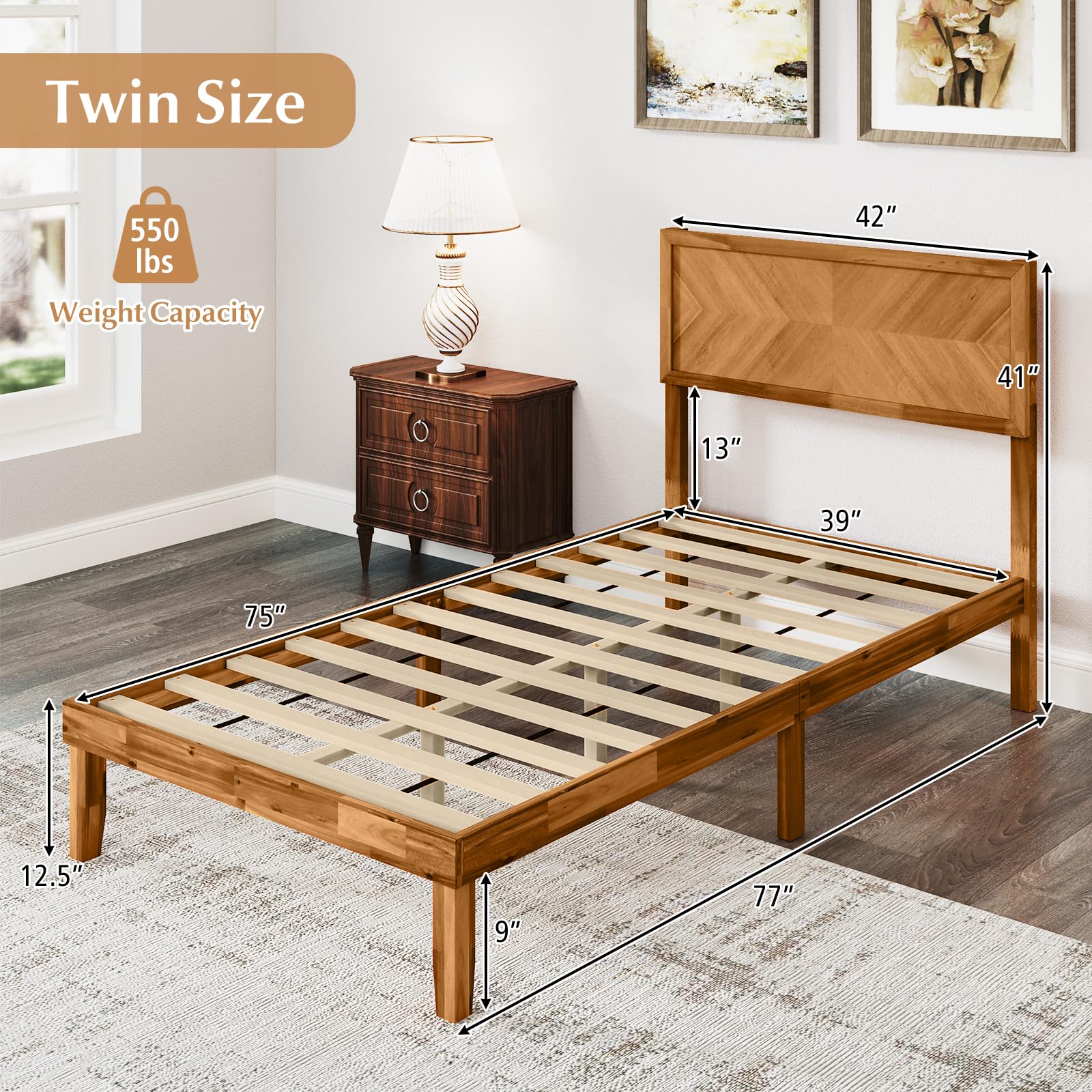 KOMFOTT Scandinavian Wood Bed Frame with Headboard