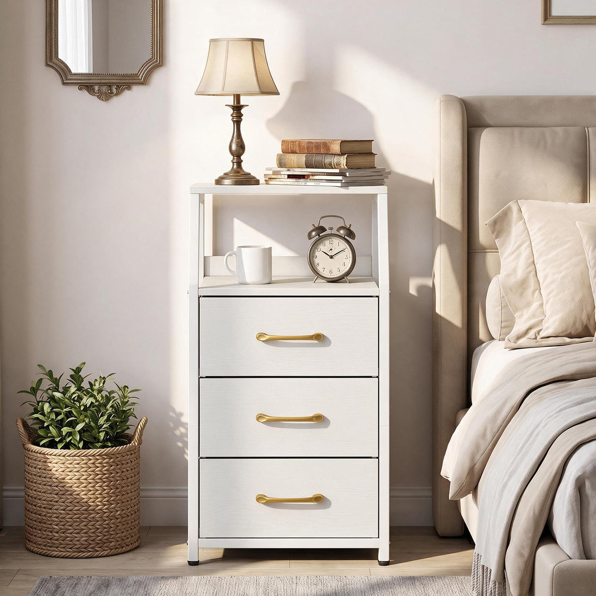KOMFOTT Nightstand with 3/4 Fabric Drawers Tall Bedside Table(1/2)