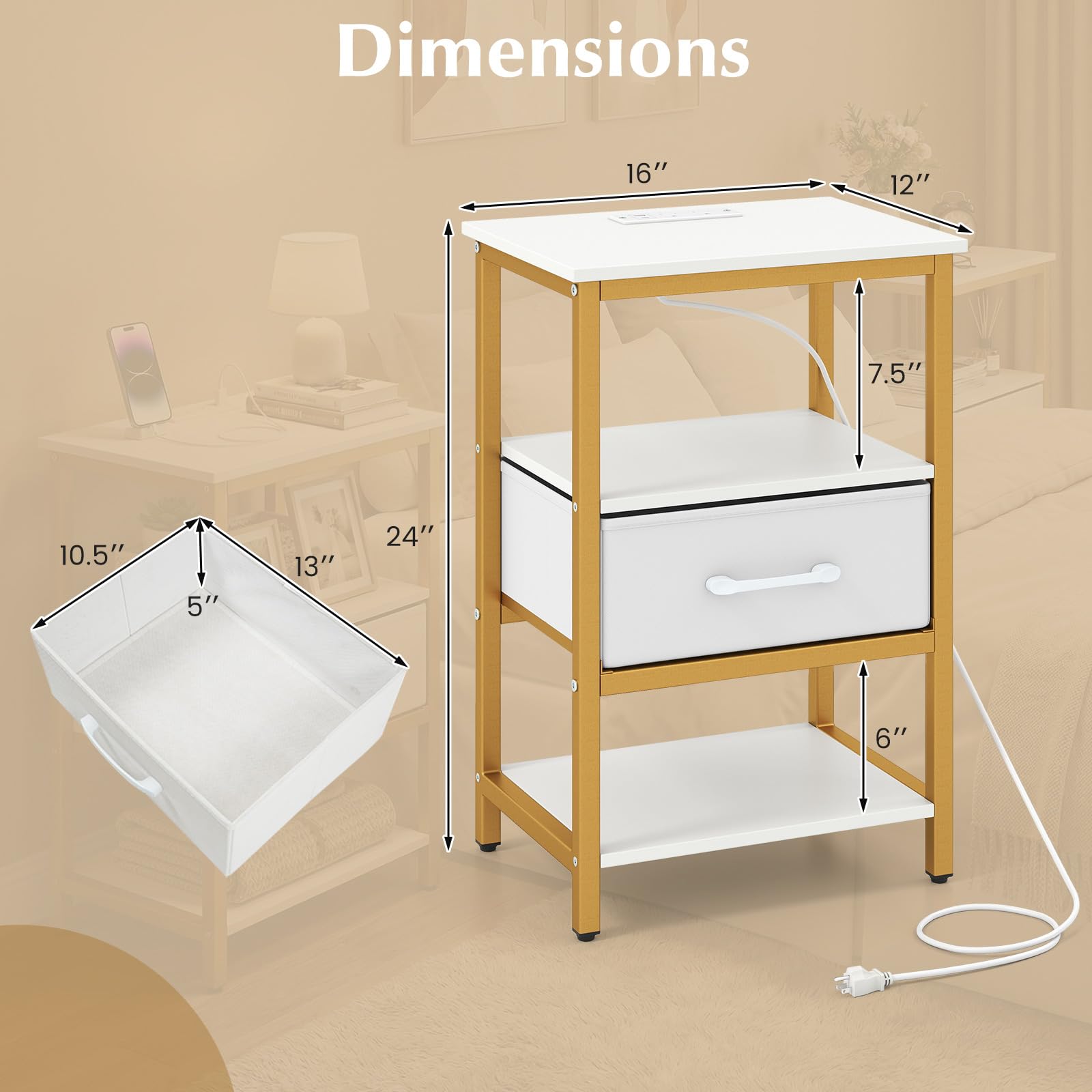 KOMFOTT 1/2 Nightstand with Charging Station Bedside Table