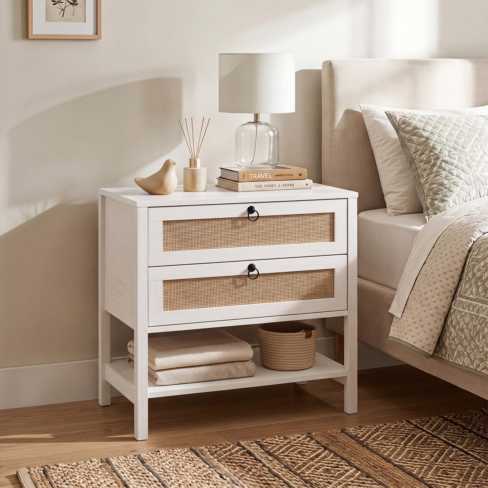KOMFOTT Rattan Nightstand Bedside Table with 2 Drawers(1/2)