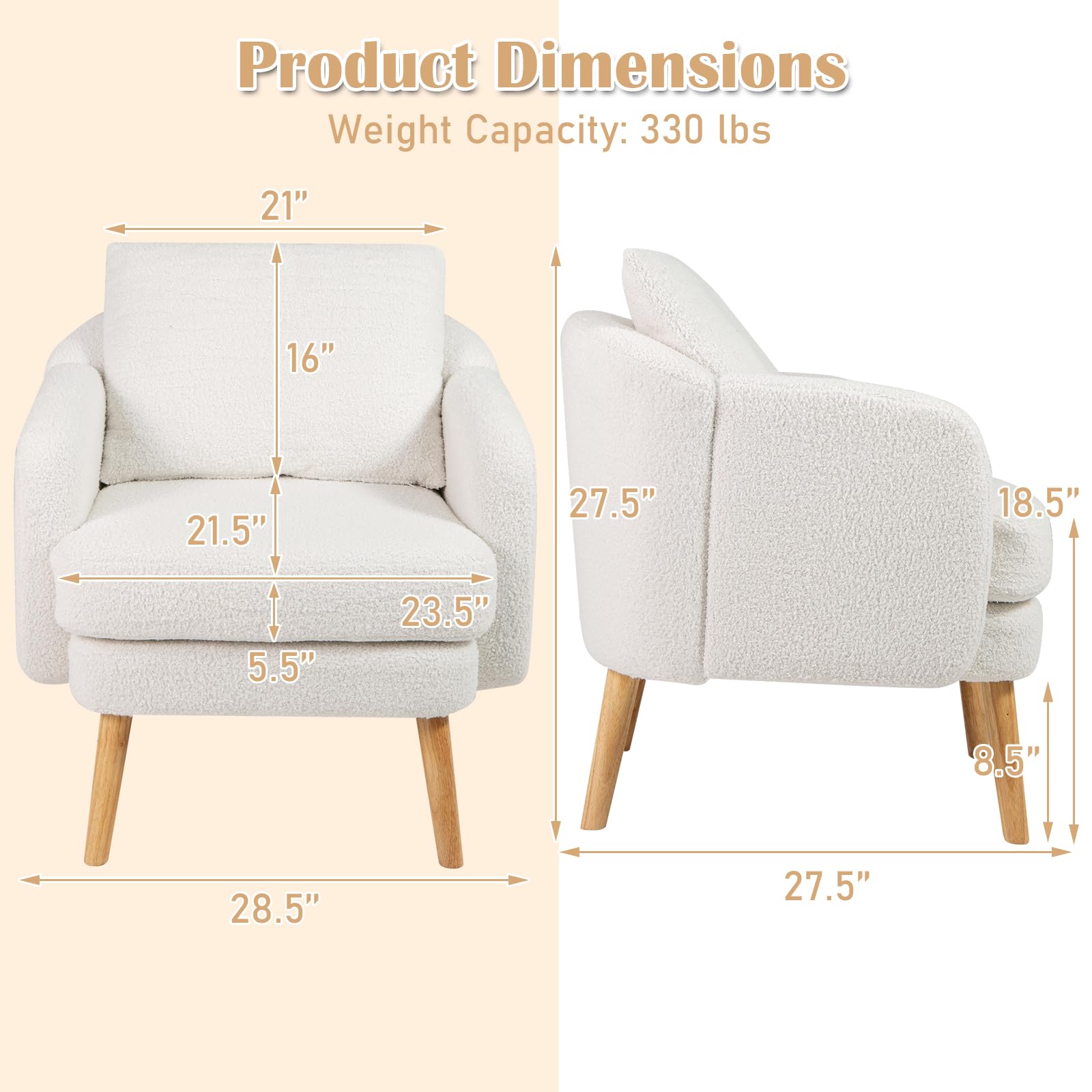 KOMFOTT Sherpa Accent Chair Upholstered Armchair with Seat Cushion
