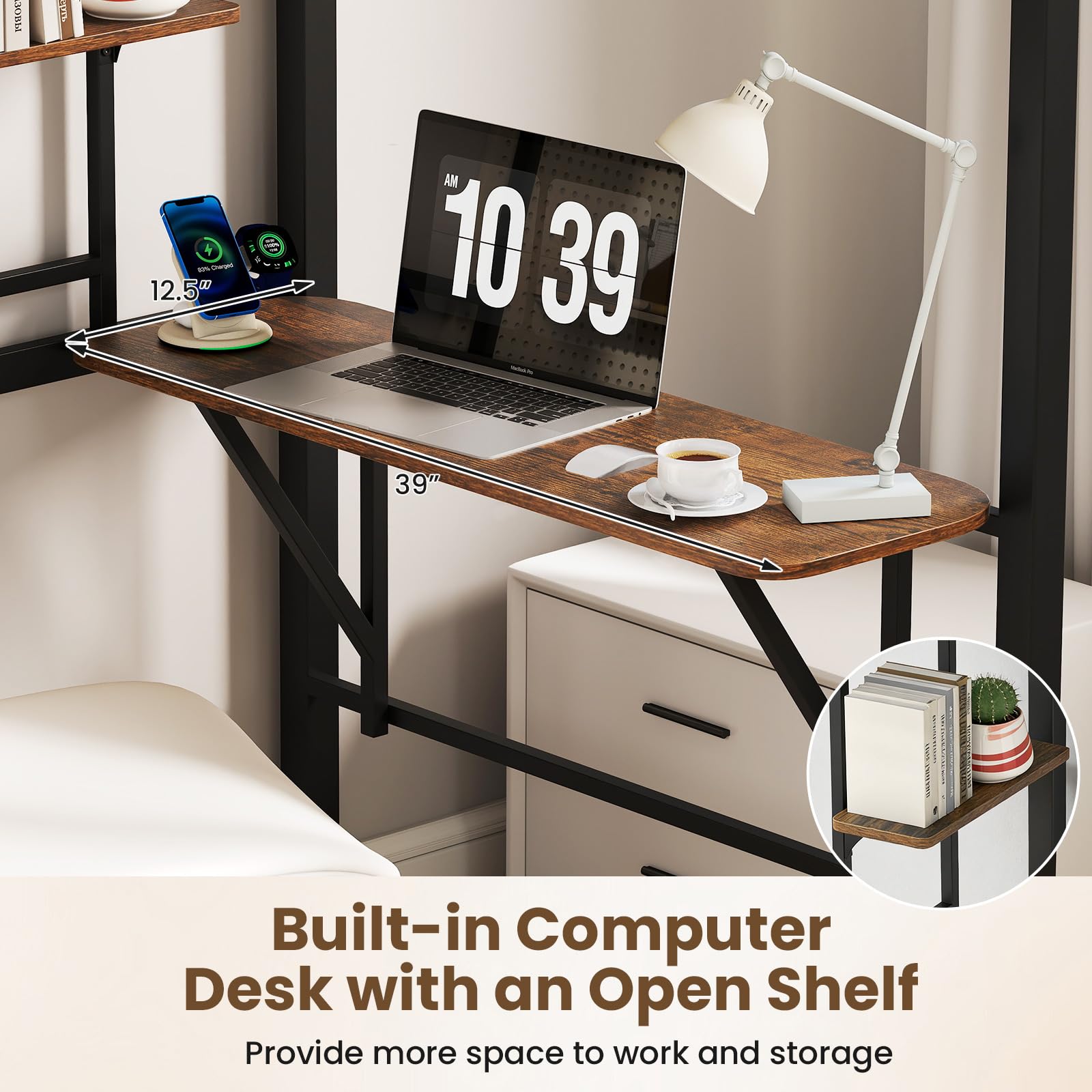 KOMFOTT Twin Size Loft Bed with Desk & Storage Shelf