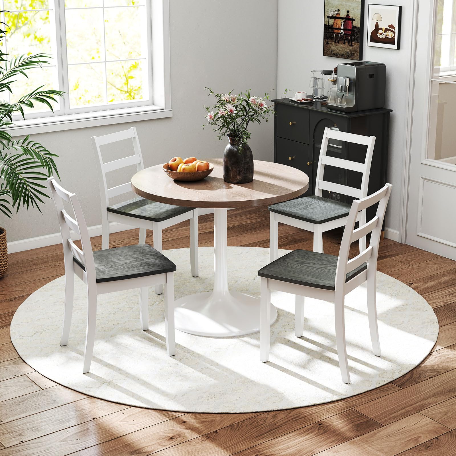 KOMFOTT Wood Dining Chairs Set of 2/4 with Solid Rubber Wood Legs, Non-Slip Foot Pads