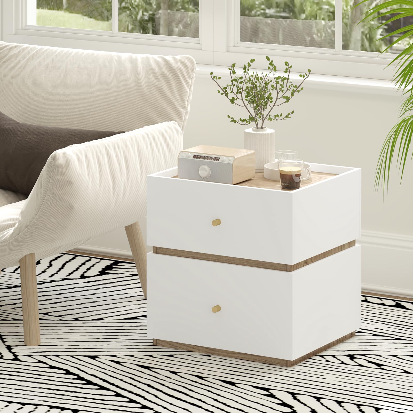 KOMFOTT White Nightstand Wooden Bed Side Table