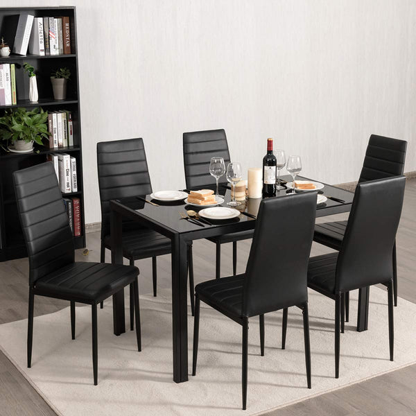 Black Polyvinyl Chloride Metal Dining Chair Set of 6 - Ergonomic High Back, Soft Padded Seat and Back