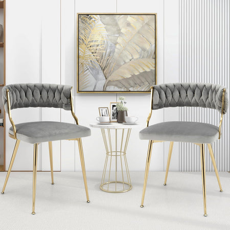 Velvet Dining Chairs Set of 2, Upholstered Open-back Dining Chairs with Golden Metal Frame