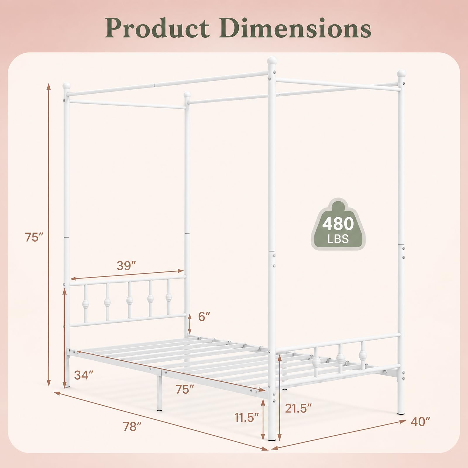KOMFOTT Twin Canopy Bed Frame with Headboard and Footboard