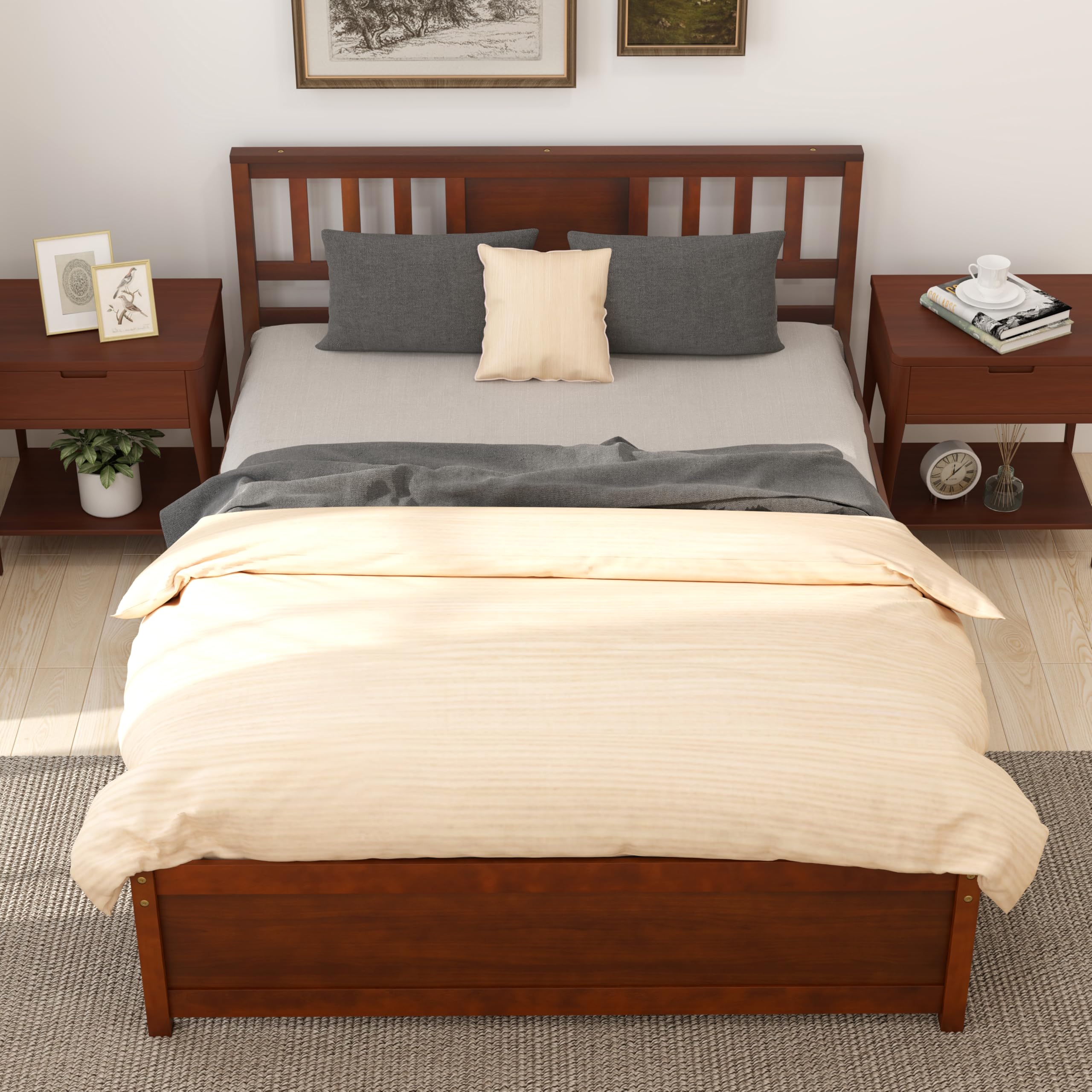 KOMFOTT Twin/Full/Queen Size Wood Platform Bed Frame with Headboard
