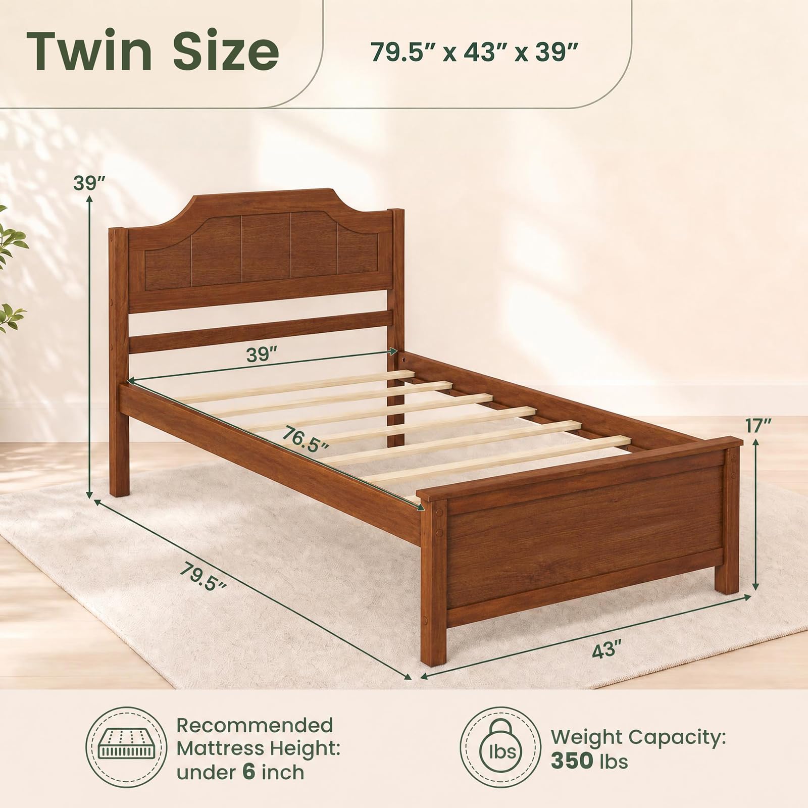 KOMFOTT Twin/Full/Queen/King Size Bed Frame with Headboard Wood Platform Bed