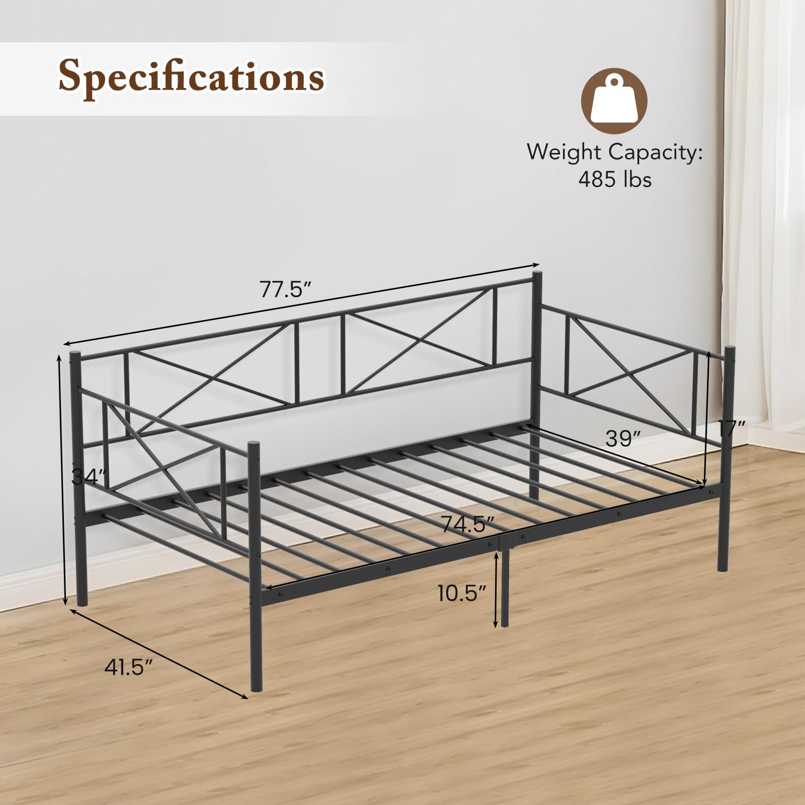 KOMFOTT Twin Size Metal Daybed Frame Modern 2-in-1 Sofa Daybed