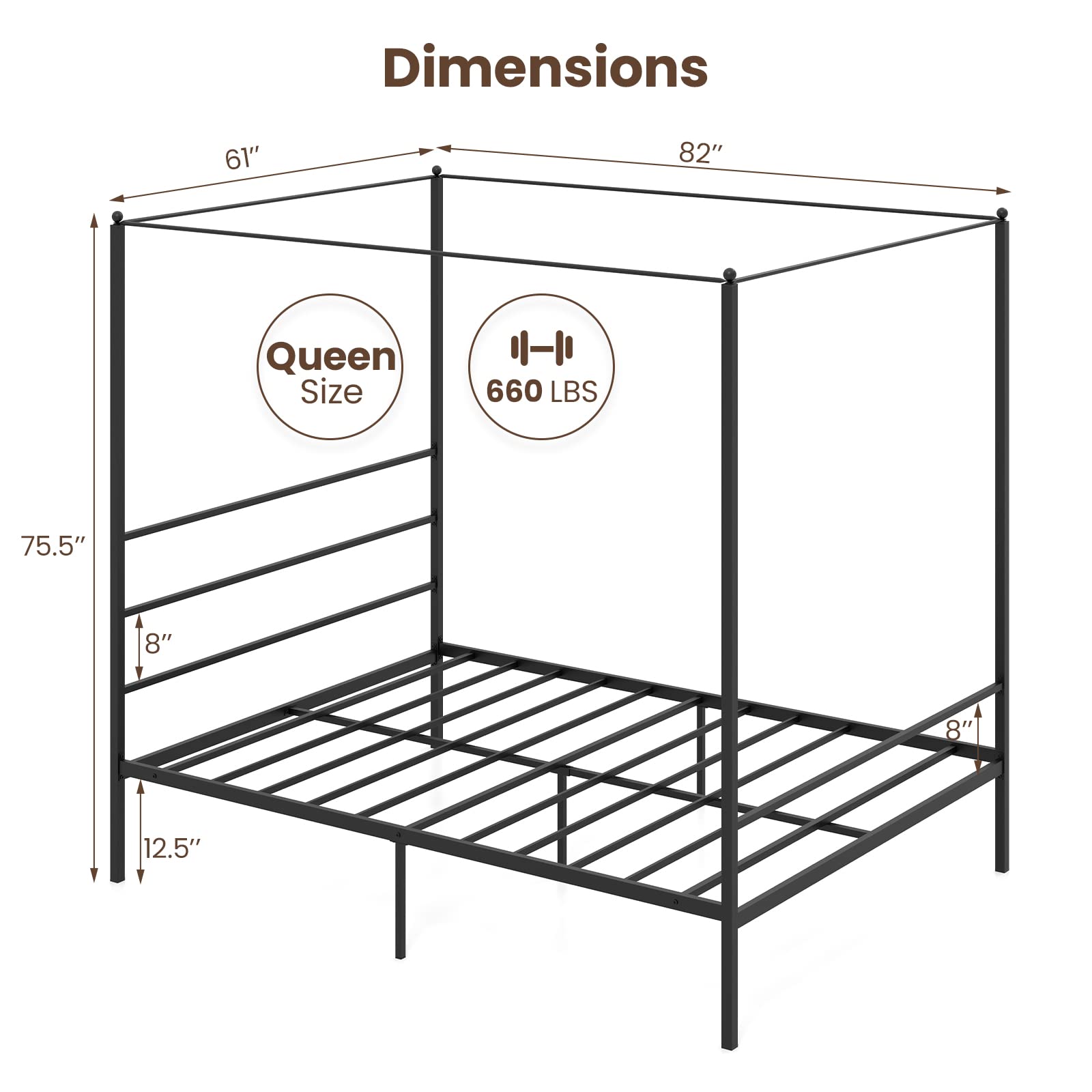 KOMFOTT Twin/Full/Queen/King Size Metal Canopy Bed Frame