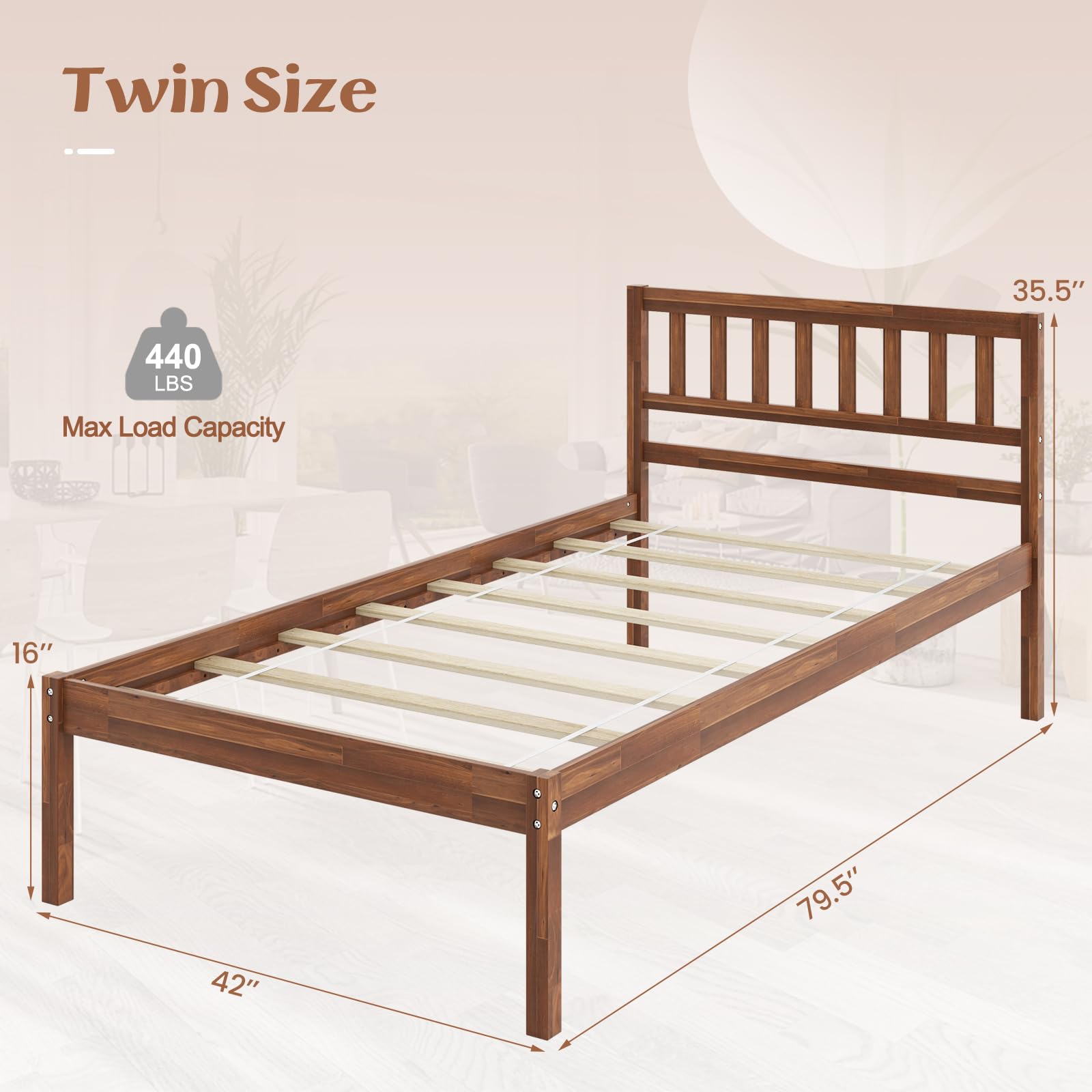 KOMFOTT Wood Platform Bed Frame with Headboard