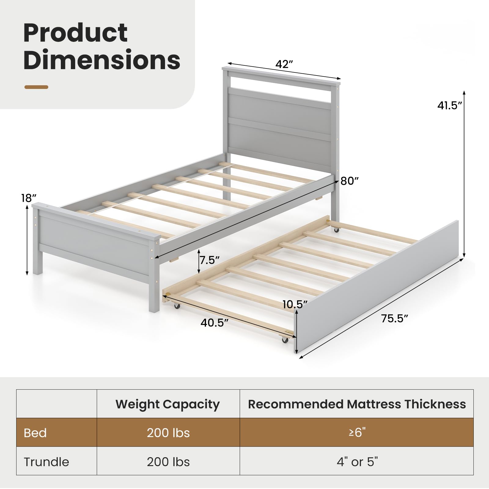 KOMFOTT Twin Bed Frame with Trundle