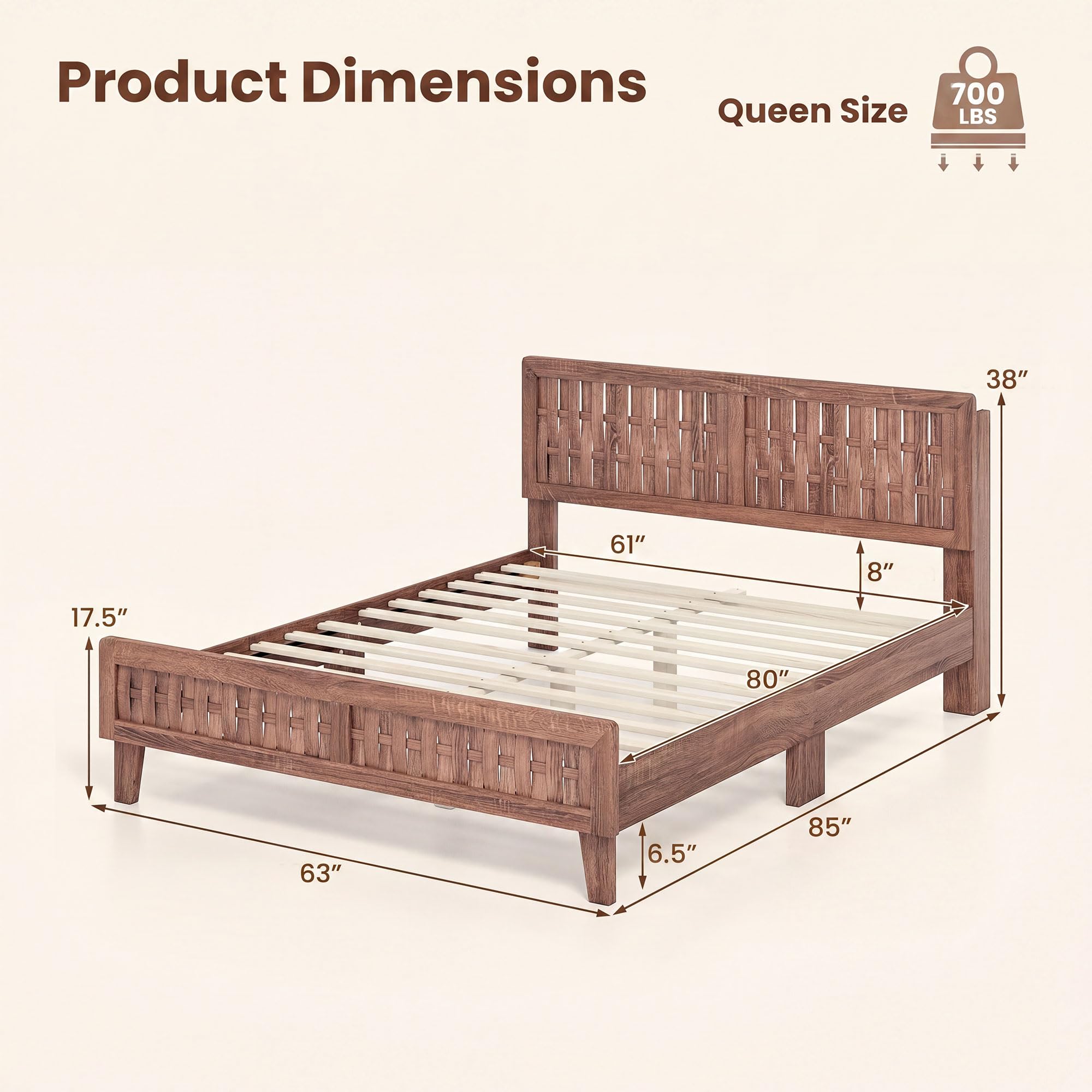 KOMFOTT Queen/Full/Twin Bed Frame Mid Century Modern Platform Bed