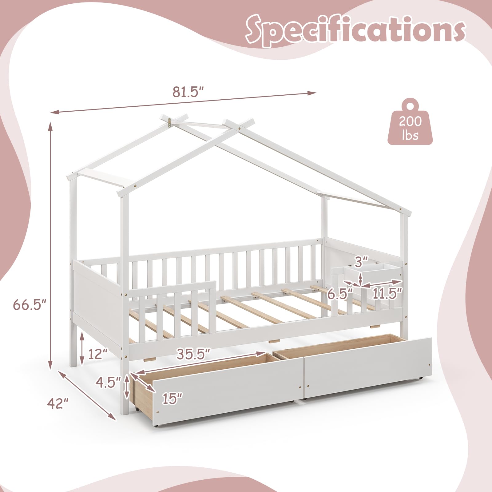 KOMFOTT Twin House Bed with 2 Storage Drawers