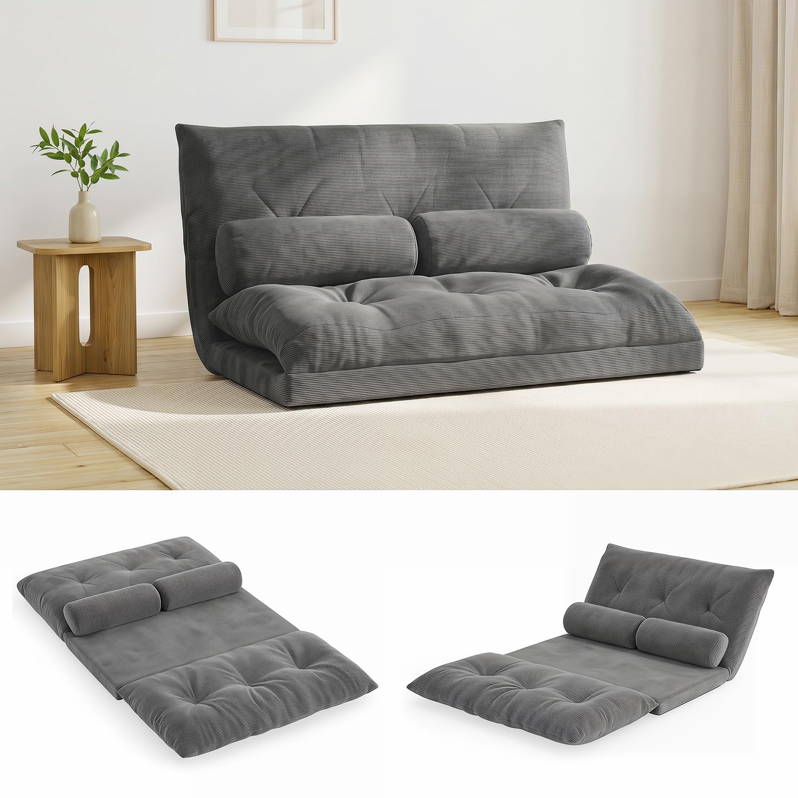 KOMFOTT Foldable Floor Lazy Sofa with 2 Pillows