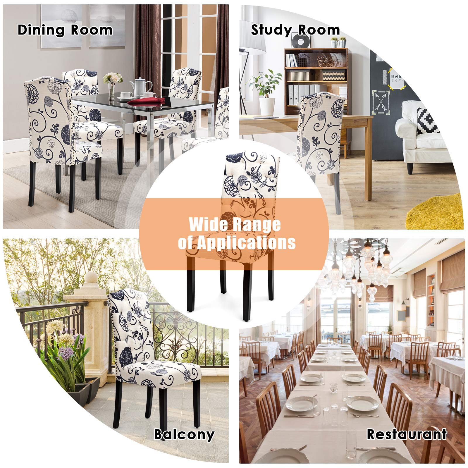 KOMFOTT Set of 2/4 Tufted Fabric Dining Chairs with Padded Seat and Tall Backrest