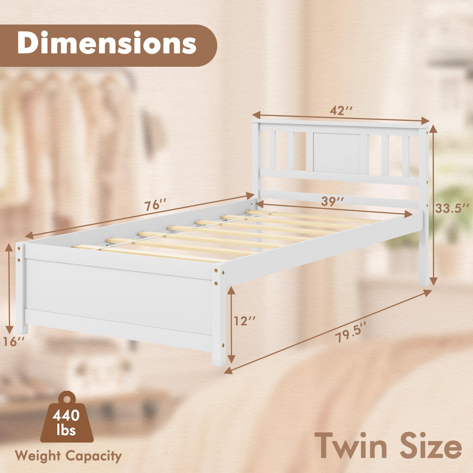 KOMFOTT  Wood Platform Bed Frame with Headboard Solid Wood Platform Bed