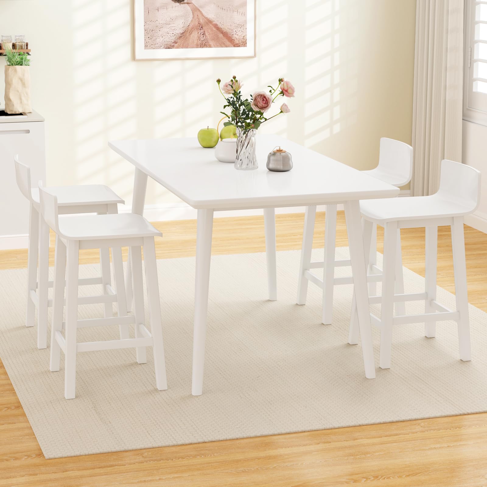 KOMFOTT Solid Wood Bar Stools Set of 2/4, Counter Height Chairs with Low Back and Footrest