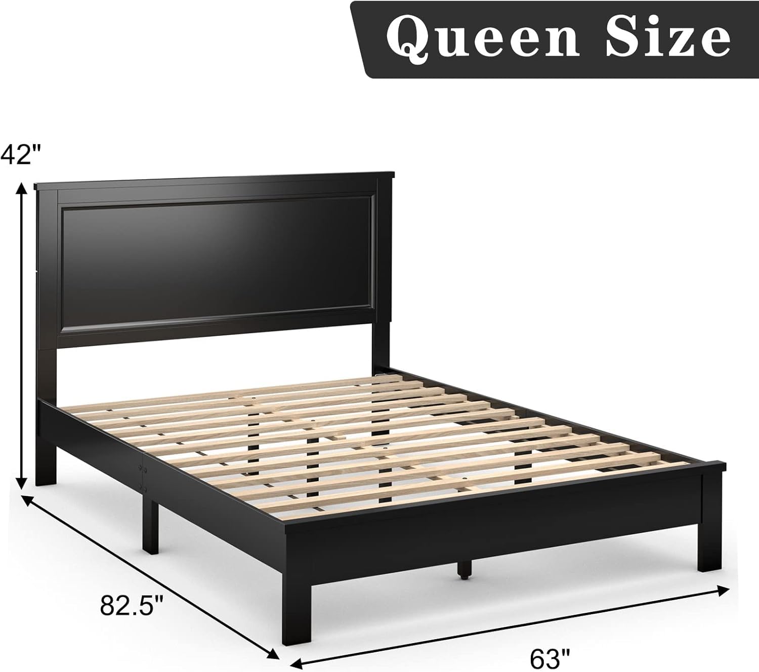 KOMFOTT Queen Size Wood Platform Bed Frame with Headboard