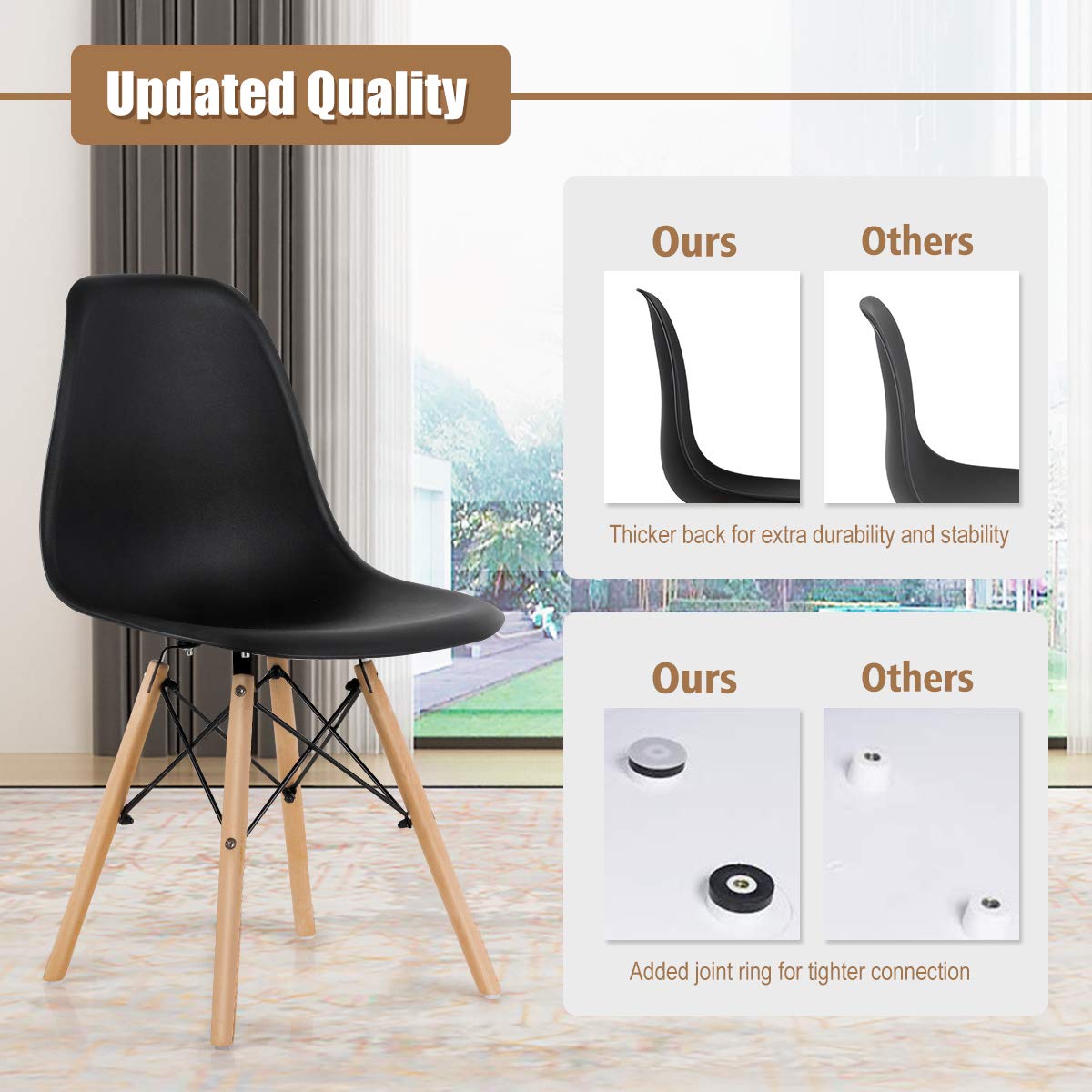 KOMFOTT Pre Assembled Mid Century Modern Dining Chairs Set of 4 with Wood Legs, Shell Lounge Plastic Chairs