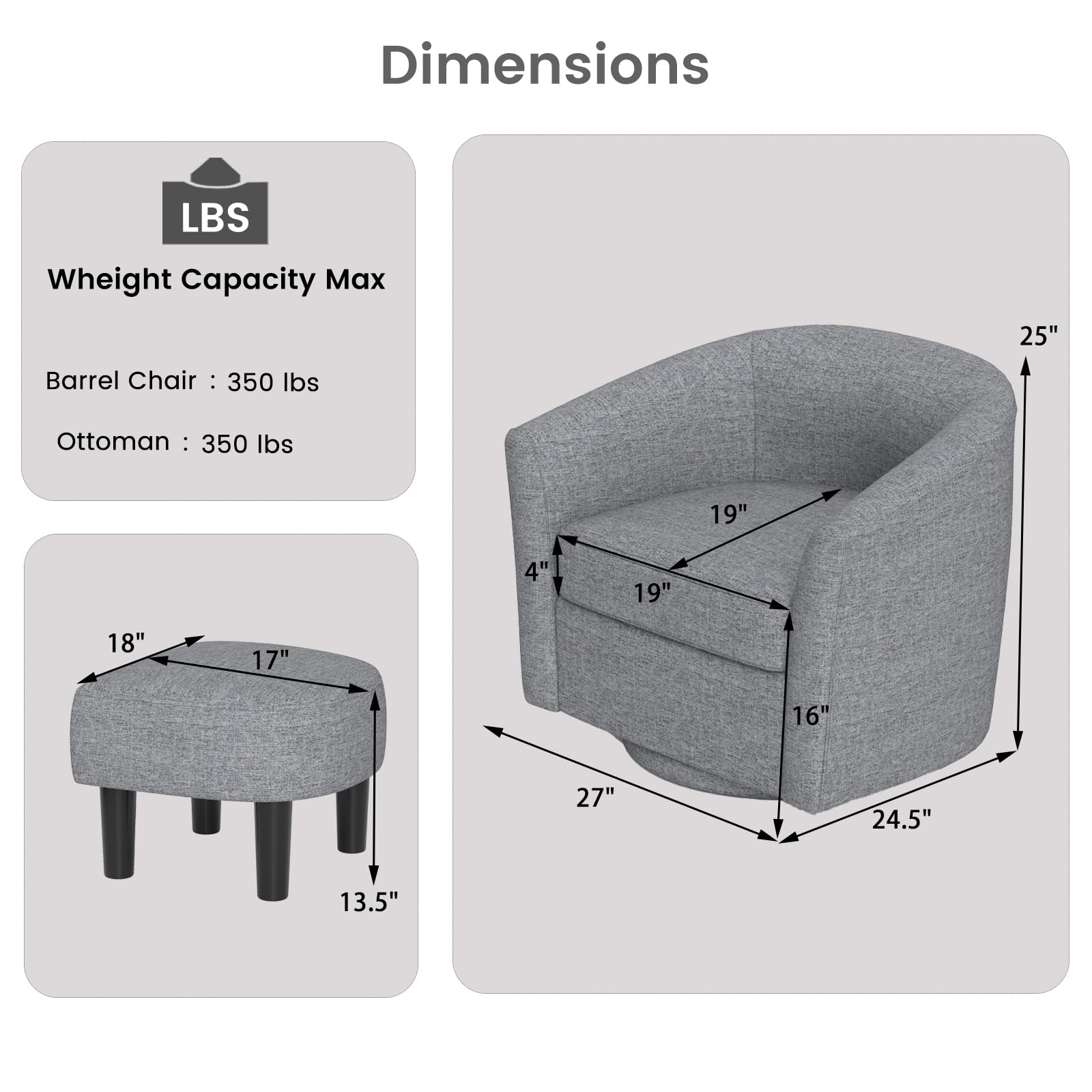 KOMFOTT Swivel Barrel Chair with Ottoman