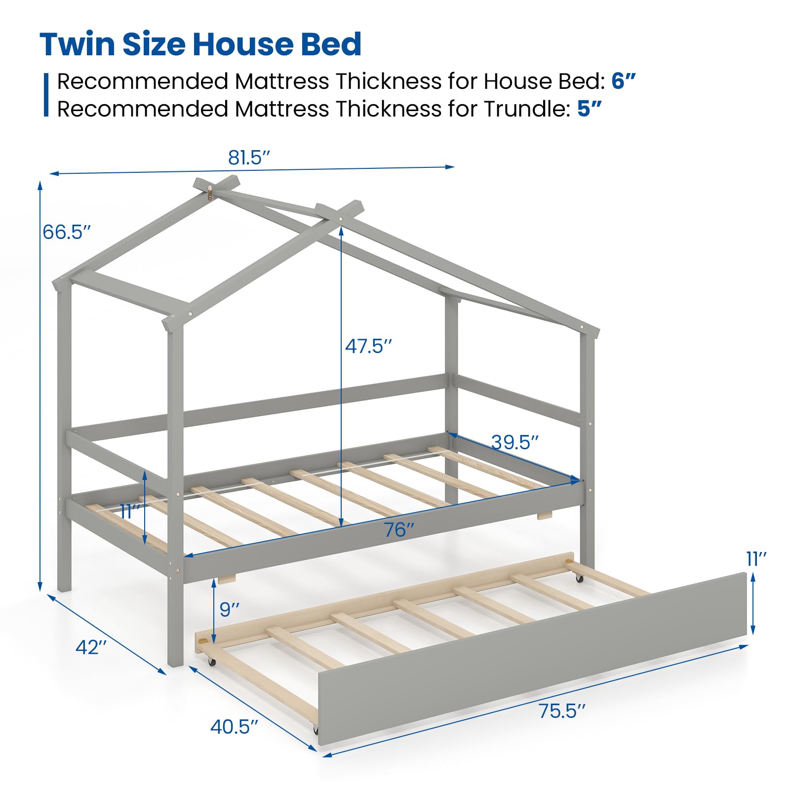 KOMFOTT Twin Size House Bed with Trundle