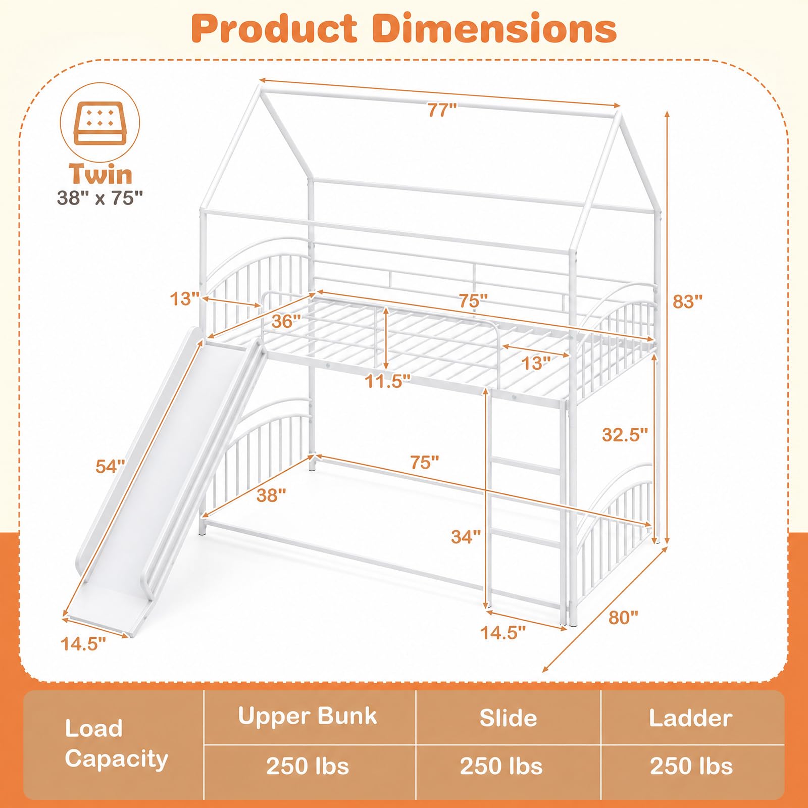 KOMFOTT Bunk Bed Twin Over Twin Metal Bed Frame