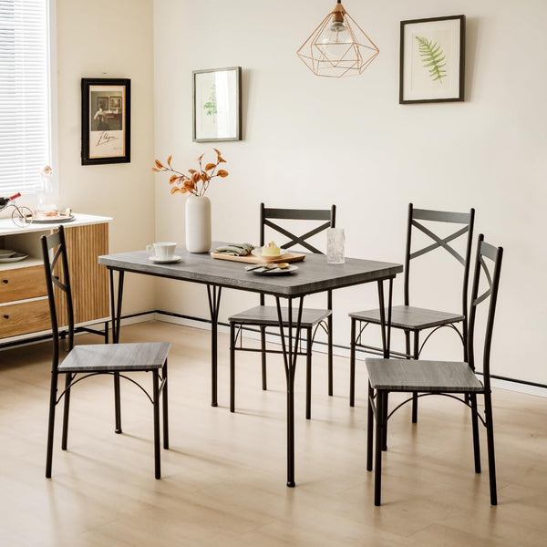 5 Piece Dining Table Set, Modern Rectangular Dining Table & 4 Dining Chairs Set with Metal Frame
