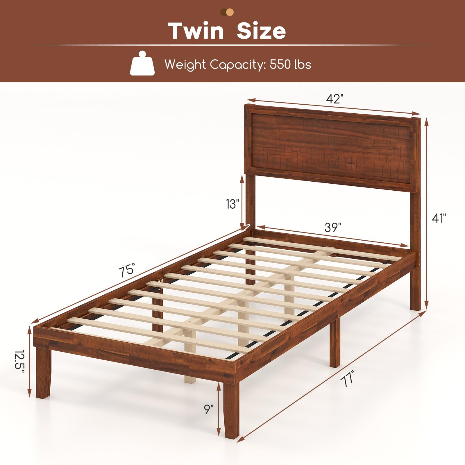 KOMFOTT Retro Wood Bed Frame with Headboard