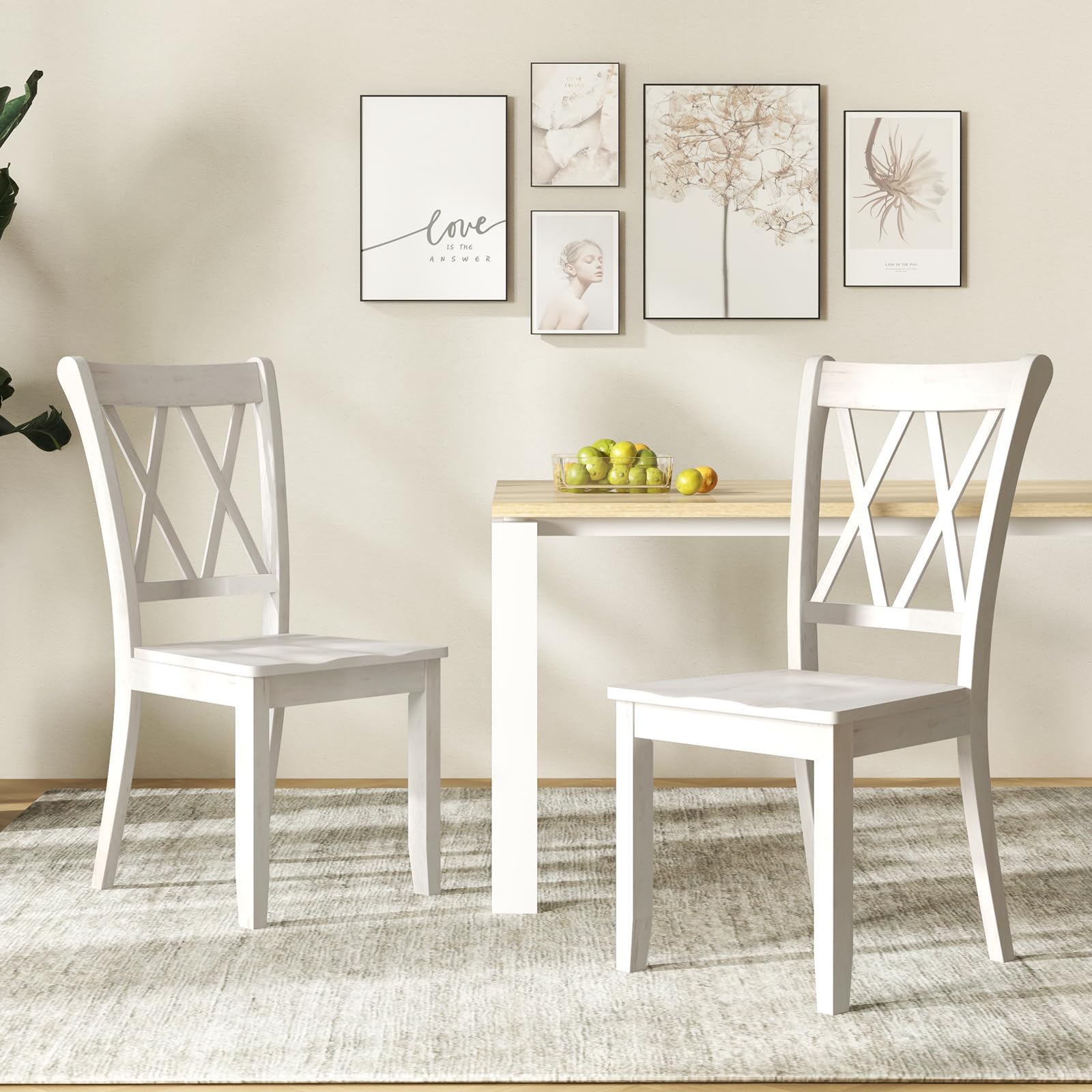 KOMFOTT Set of 2/4 Dining Chairs, Rubber Wood Dining Room Chair, Farmhouse Dining Side Chairs
