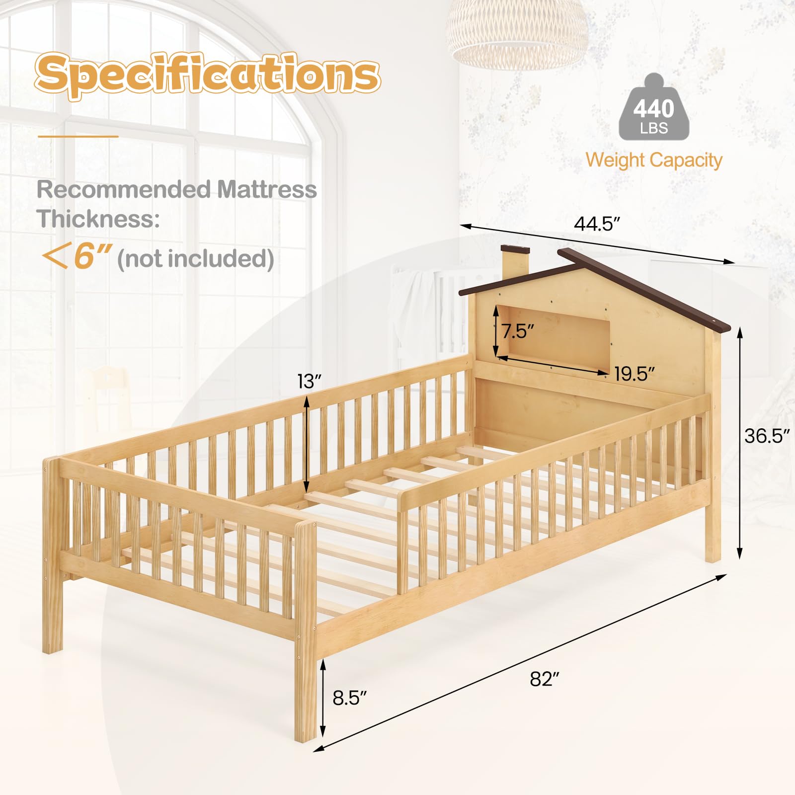 KOMFOTT Twin Size Bed Frame with House Shaped Headboard