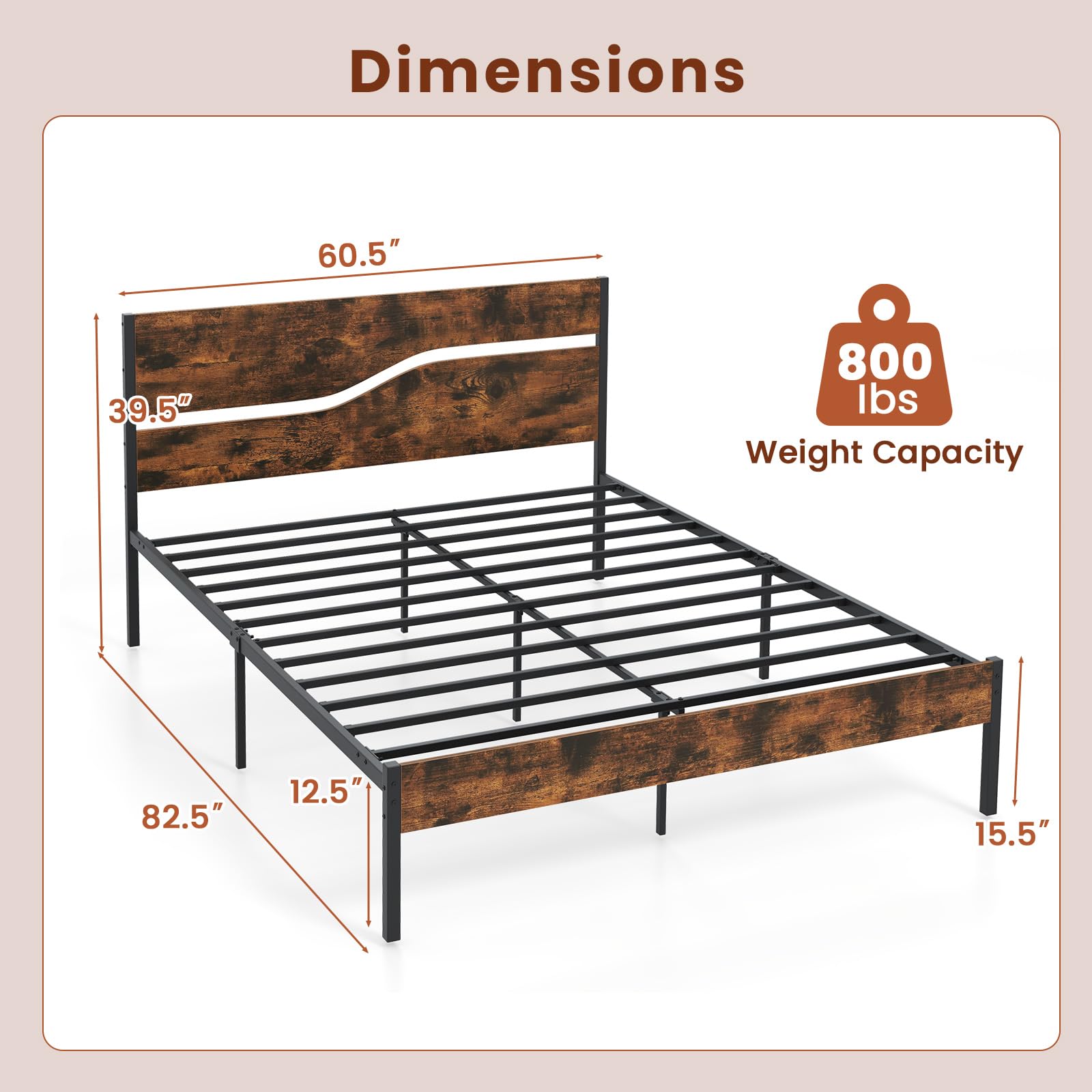 KOMFOTT Queen Size Metal Platform Bed Frame with Headboard