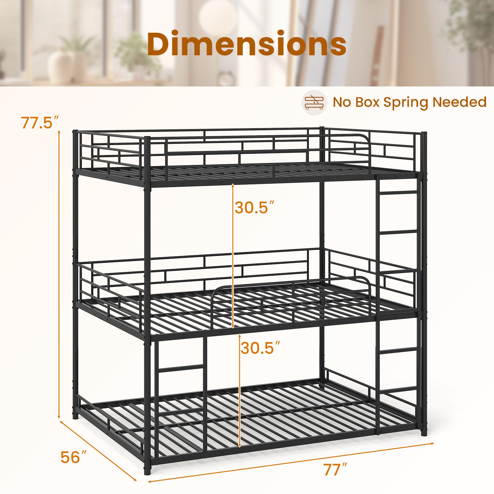 KOMFOTT Heavy-Duty Metal Triple Bunk Bed
