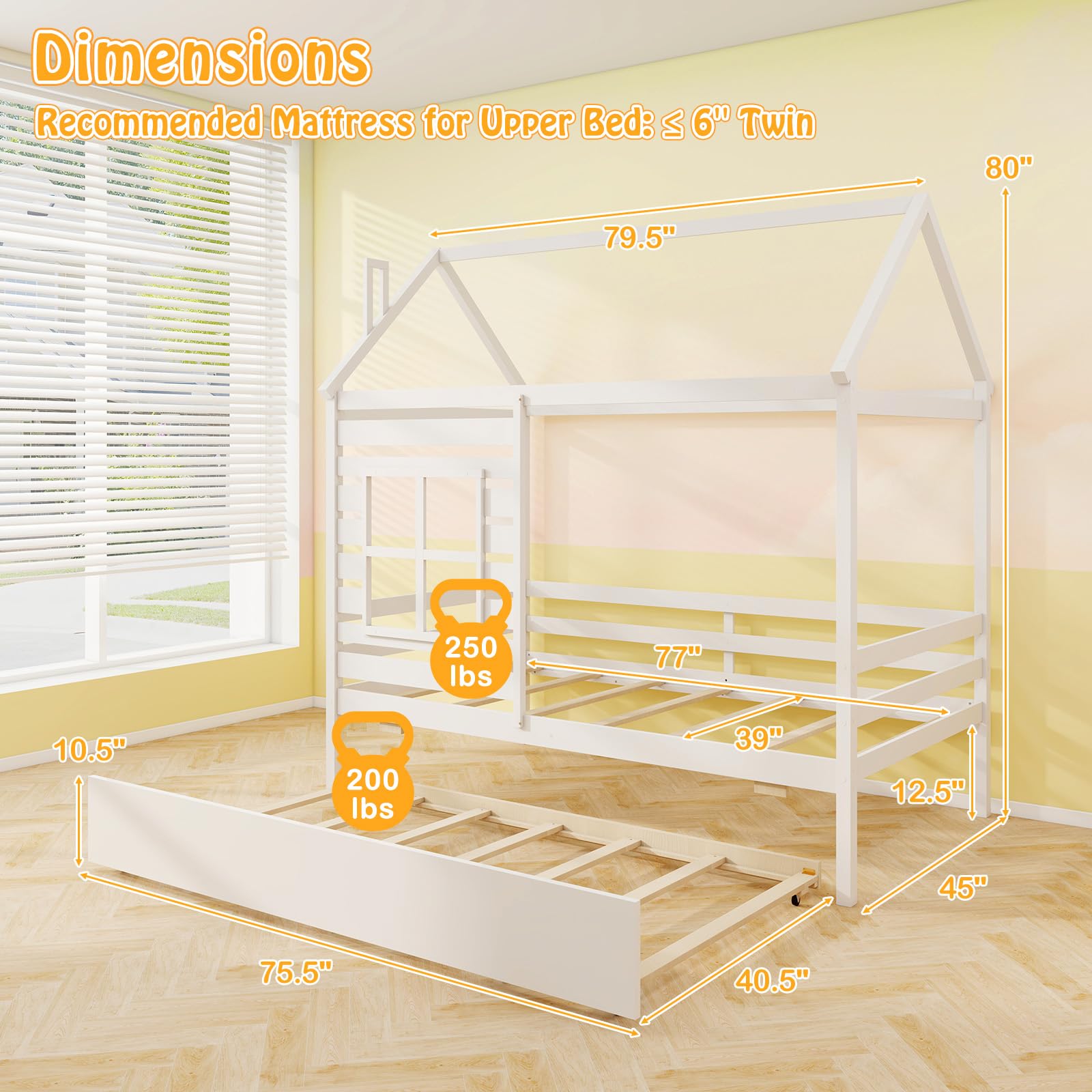 KOMFOTT Wood Twin House Bed with Trundle