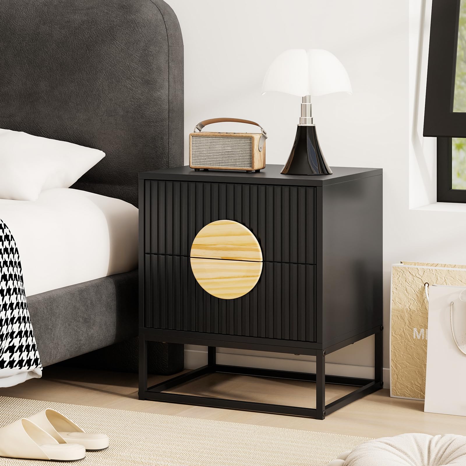 KOMFOTT Fluted Nightstand with 2 Drawers(1/2)