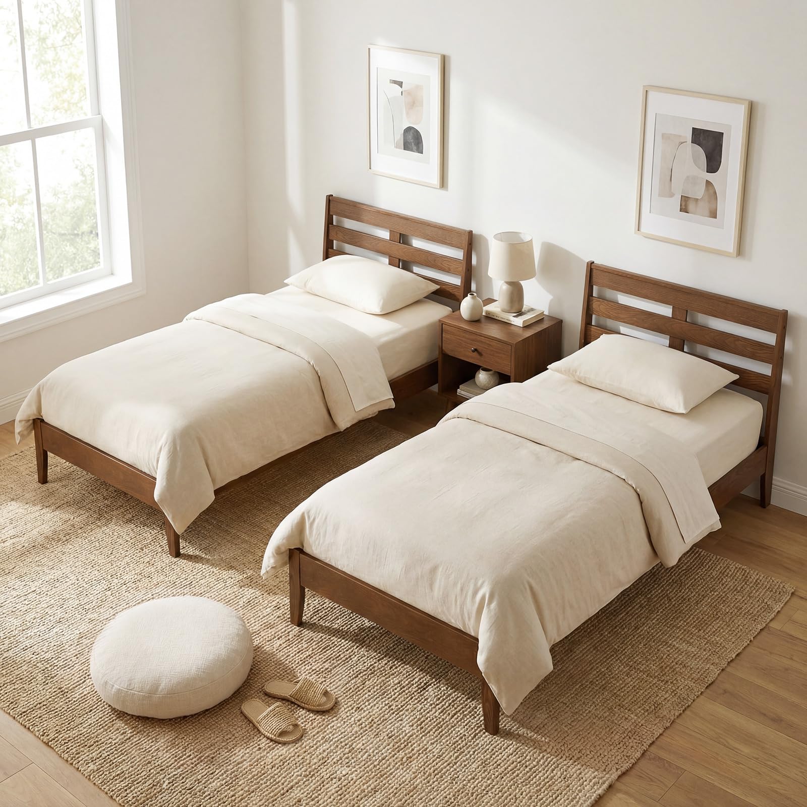 KOMFOTT Twin/Full/Queen Size Rubber Wood Bed Frame with Headboard