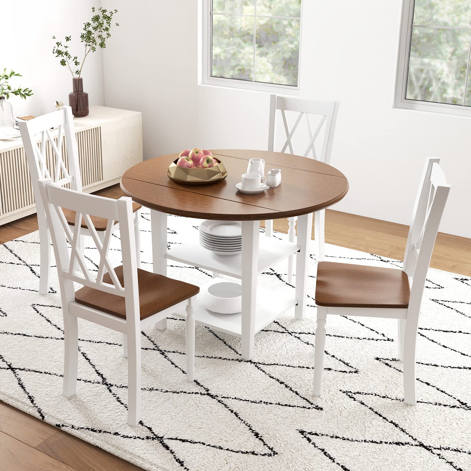 KOMFOTT Dining Room Chairs Set of 4 White - Wooden Farmhouse Kitchen Chairs with Rubber Wood Seat