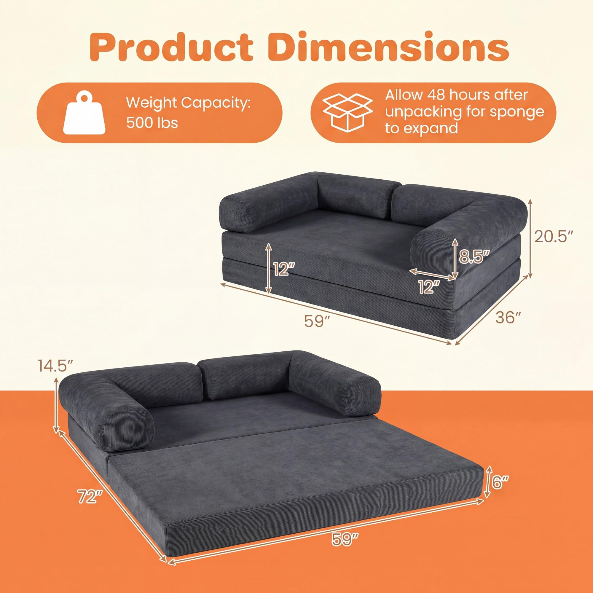 KOMFOTT 4-in-1 Folding Sofa Bed Convertible Futon Couch