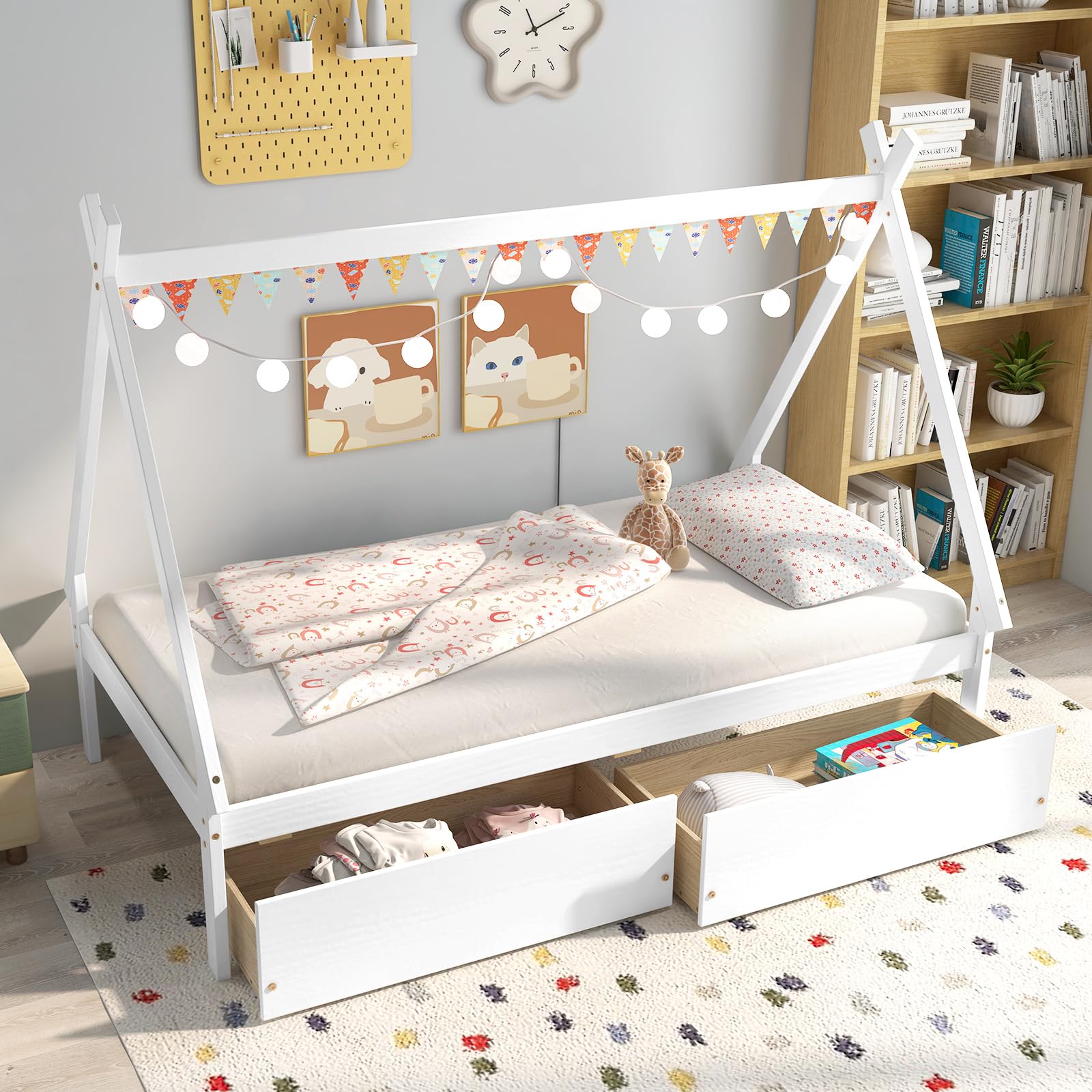 KOMFOTT Twin Size House Bed with 2 Storage Drawers