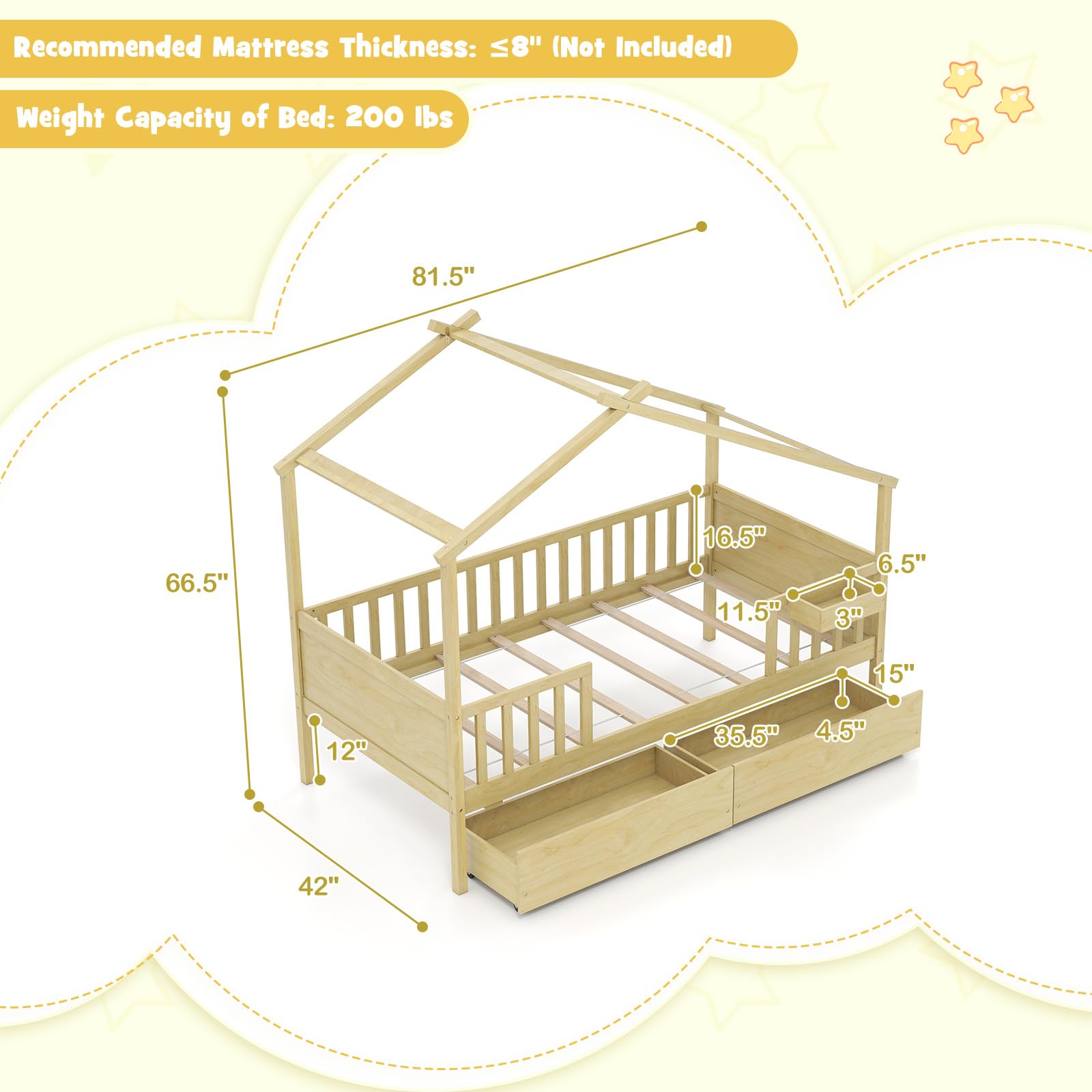 KOMFOTT Twin House Bed with 2 Storage Drawers