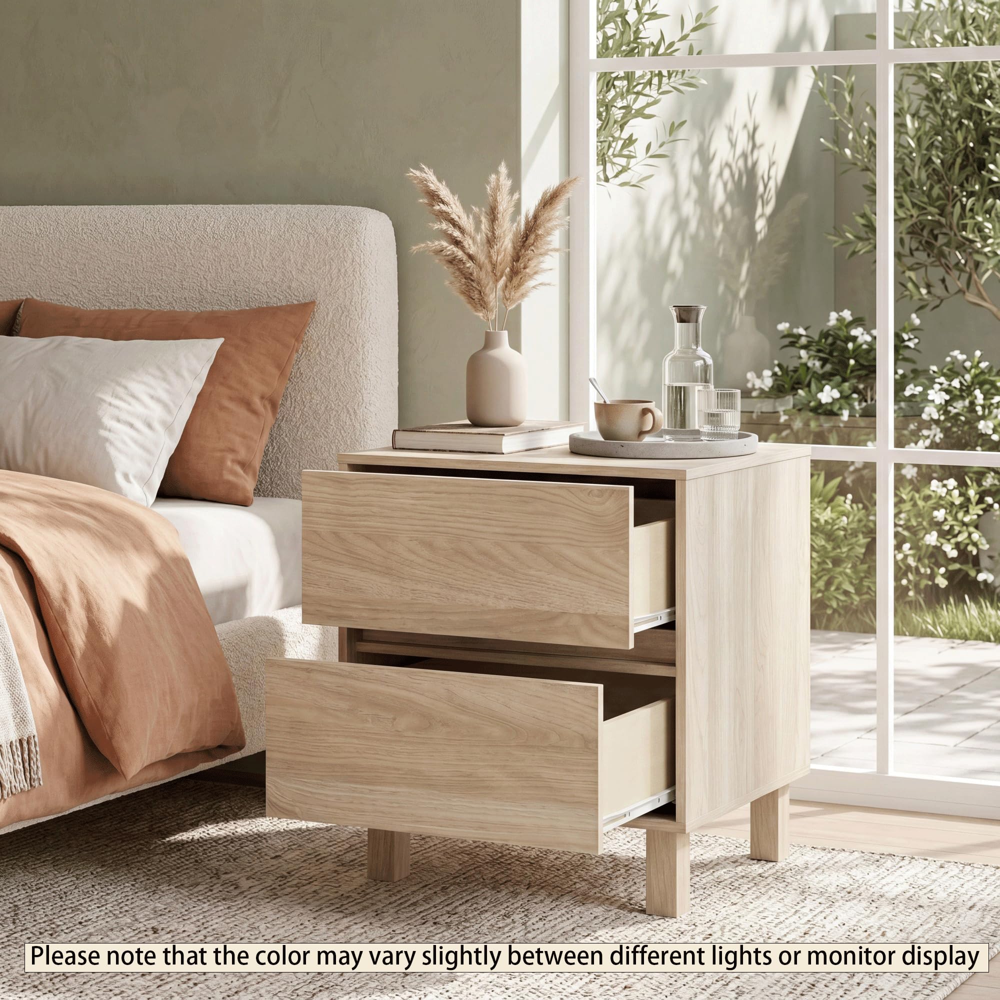 KOMFOTT Wood Nightstand with 2 Storage Drawers(1/2)