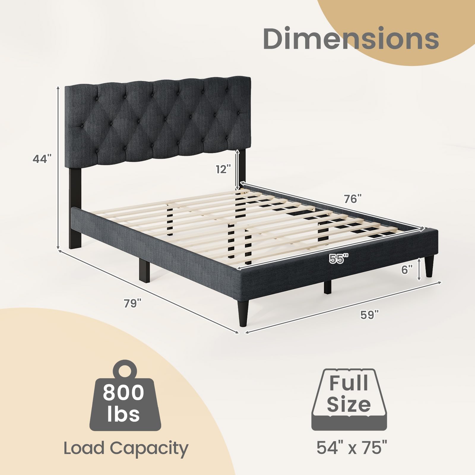 KOMFOTT Upholstered Platform Bed Frame(Diamond Button Tufted)
