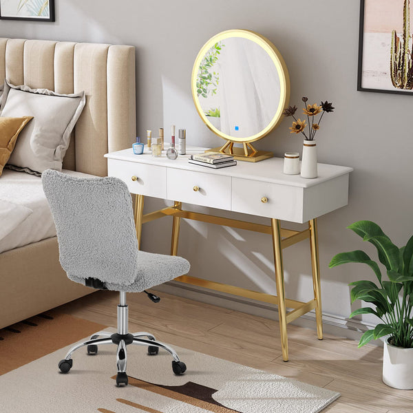 Faux Fur Office Chair, Armless Home Desk Chair, Height Adjustable Swivel Cute Chair
