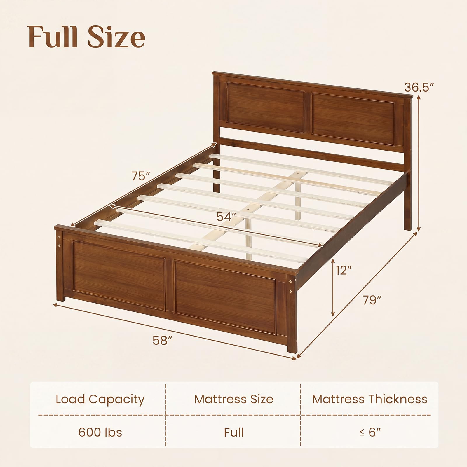 KOMFOTT Full Size Bed Frame Farmhouse Wooden Platform Bed