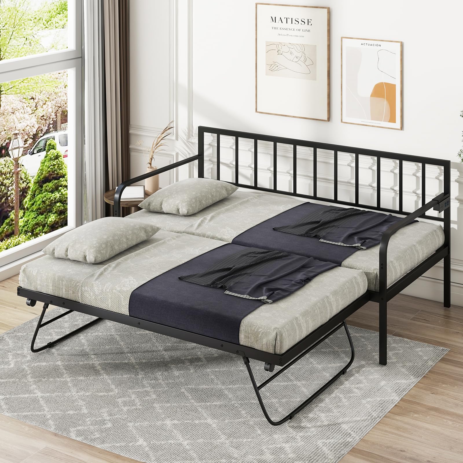 KOMFOTT Twin Metal Daybed with Pop Up Trundle